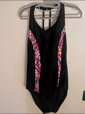 Catalina Black One-Piece Swimsuit with Pink, Purple and Blue Side Panels